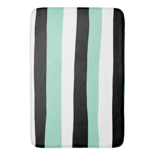 Uneven Stripes - Mint Green, White en Black Badmat (Voorkant Verticaal)