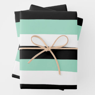 Uneven Stripes - Mint Green, White en Black Inpakpapier Vel