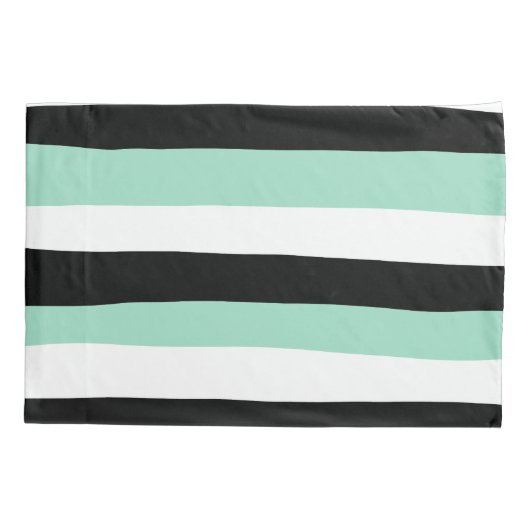 Uneven Stripes - Mint Green, White en Black Kussensloop (Achterkant-Links)