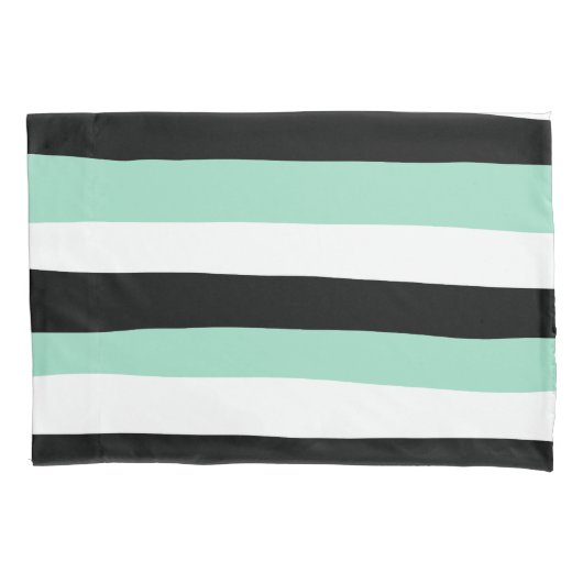 Uneven Stripes - Mint Green, White en Black Kussensloop (Voorkant-Links)