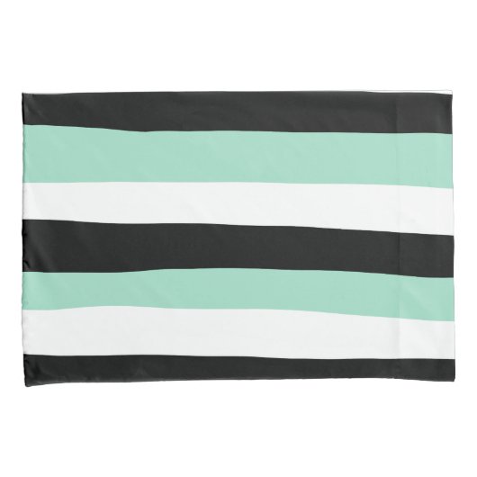 Uneven Stripes - Mint Green, White en Black Kussensloop (Voorkant-Rechts)