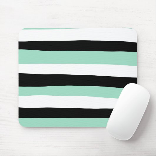 Uneven Stripes - Mint Green, White en Black Muismat (Met muis)
