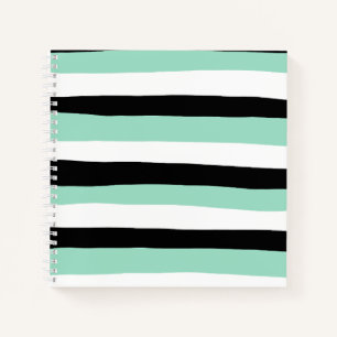 Uneven Stripes - Mint Green, White en Black Notitieboek