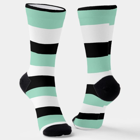 Uneven Stripes - Mint Green, White en Black Sokken (Gebogen)