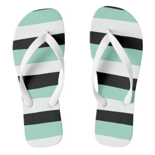 Uneven Stripes - Mint Green, White en Black Teenslippers