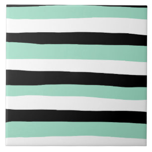 Uneven Stripes - Mint Green, White en Black Tegeltje