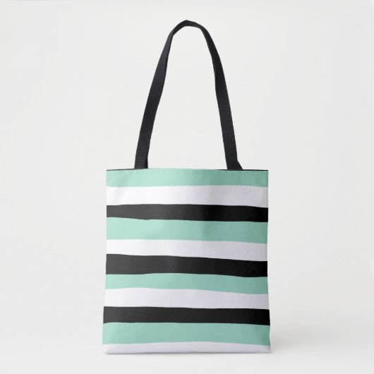 Uneven Stripes - Mint Green, White en Black Tote Bag (Voorkant)
