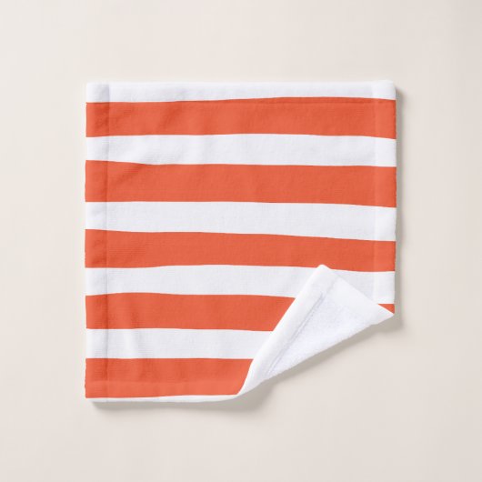 Uneven Stripes - Oranje en wit Bad Handdoek (Wasdoekje)
