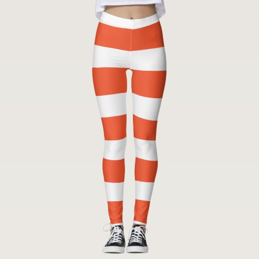 Uneven Stripes - Oranje en wit Leggings (Voorkant)