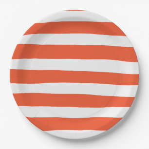 Uneven Stripes - Oranje en wit Papieren Bordje