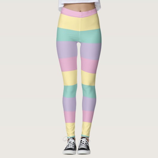 Uneven Stripes-pasta roze, geel, Paars en groen Leggings (Voorkant)