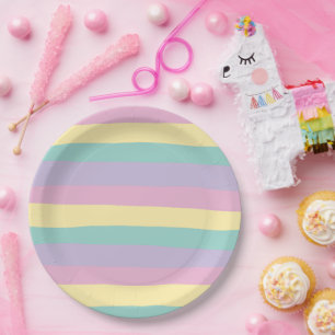 Uneven Stripes-pasta roze, geel, Paars en groen Papieren Bordje