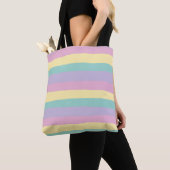 Uneven Stripes-pasta roze, geel, Paars en groen Tote Bag (Dichtbij)