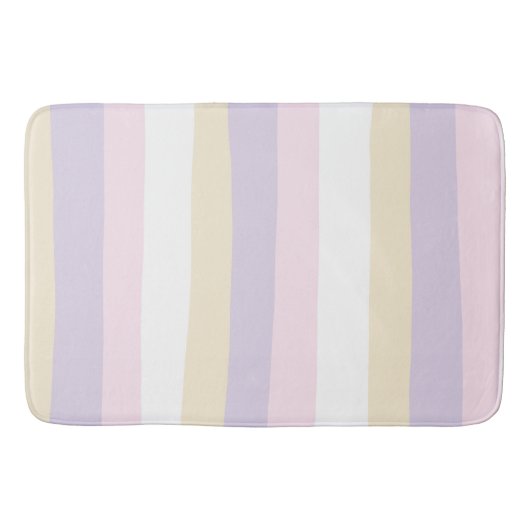 Uneven Stripes - Pastel Roze, Geel en Paars Badmat (Voorkant)