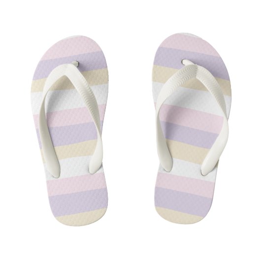 Uneven Stripes - Pastel Roze, Geel en Paars Kinder Teenslippers (Voetbed)