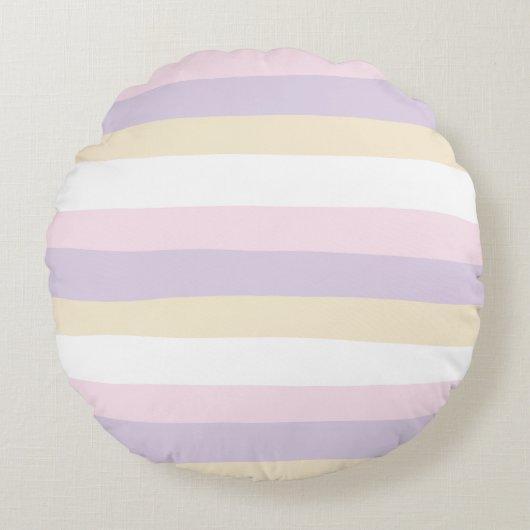 Uneven Stripes - Pastel Roze, Geel en Paars Rond Kussen (Voorkant)