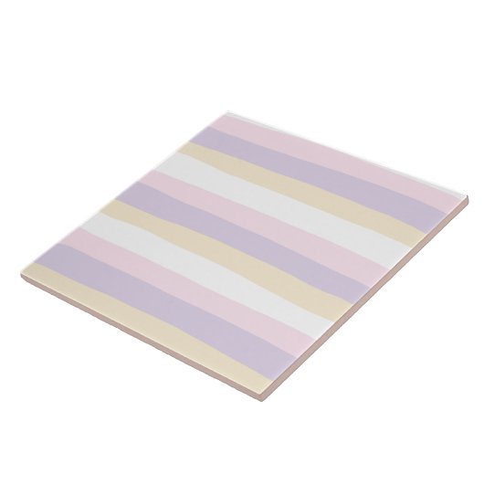 Uneven Stripes - Pastel Roze, Geel en Paars Tegeltje (Zijkant)
