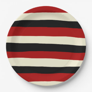 Uneven Stripes - Rood en crème Papieren Bordje