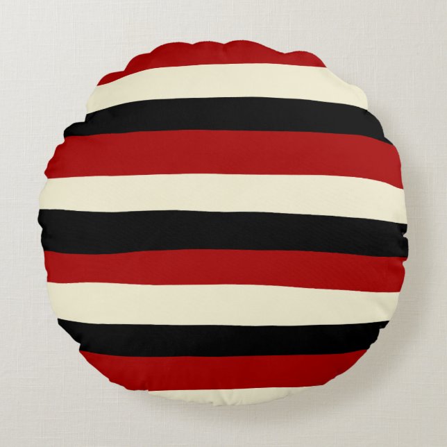 Uneven Stripes - Rood en crème Rond Kussen (Voorkant)