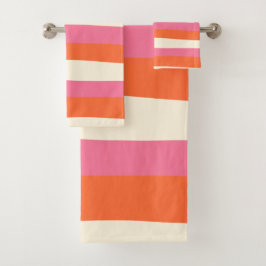 Uneven Stripes - Roze, Oranje en crème Bad Handdoek