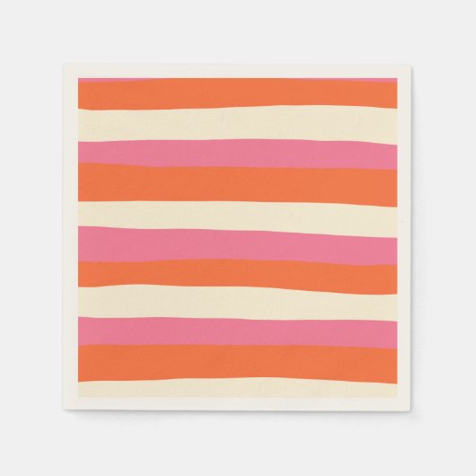 Uneven Stripes - Roze, Oranje en crème Servet (Voorkant)