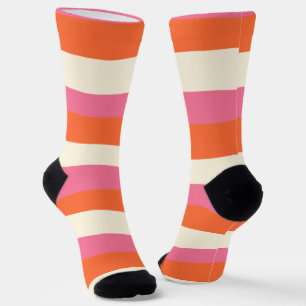 Uneven Stripes - Roze, Oranje en crème Sokken