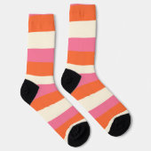 Uneven Stripes - Roze, Oranje en crème Sokken (Rechts)