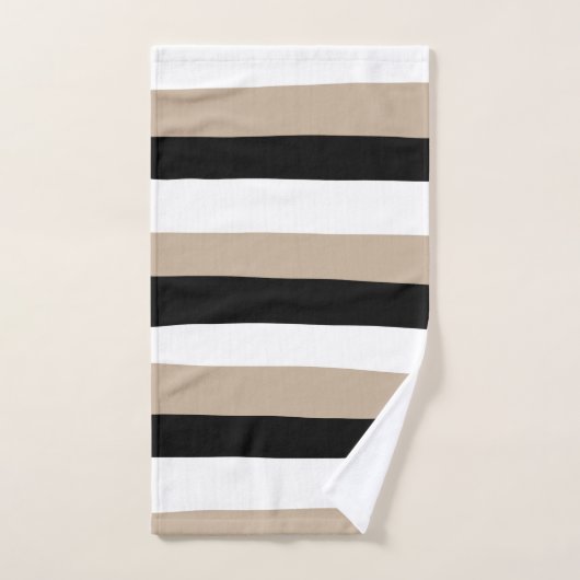 Uneven Stripes - Taupe, Black en White Bad Handdoek (Handdoek)