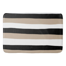Uneven Stripes - Taupe, Black en White Badmat