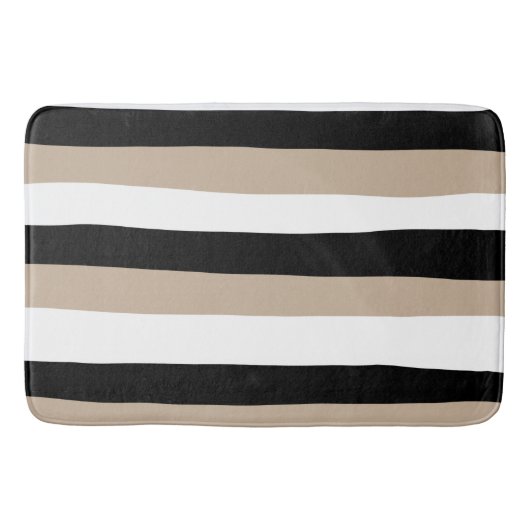 Uneven Stripes - Taupe, Black en White Badmat (Voorkant)