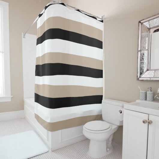 Uneven Stripes - Taupe, Black en White Douchegordijn (In situ)