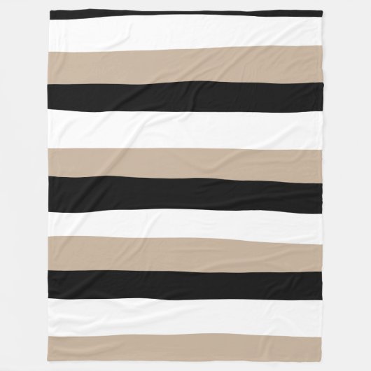 Uneven Stripes - Taupe, Black en White Fleece Deken (Voorkant)