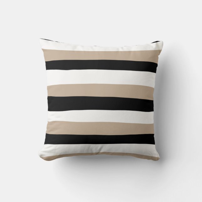Uneven Stripes - Taupe, Black en White Kussen (Voorkant)