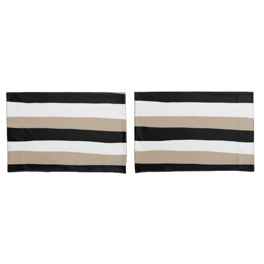 Uneven Stripes - Taupe, Black en White Kussensloop (Voorkant-Set)