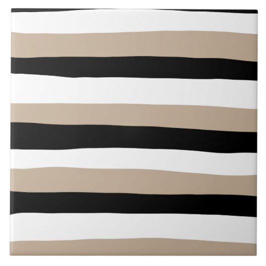 Uneven Stripes - Taupe, Black en White Tegeltje (Voorkant)