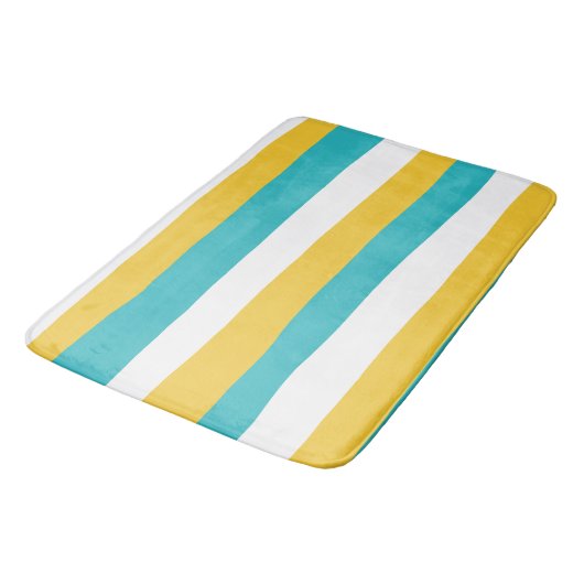Uneven Stripes - Turquoise en Yellow Badmat (Gekanteld)