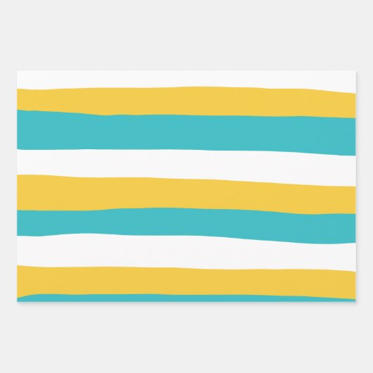 Uneven Stripes - Turquoise en Yellow Inpakpapier Vel (Voorkant)