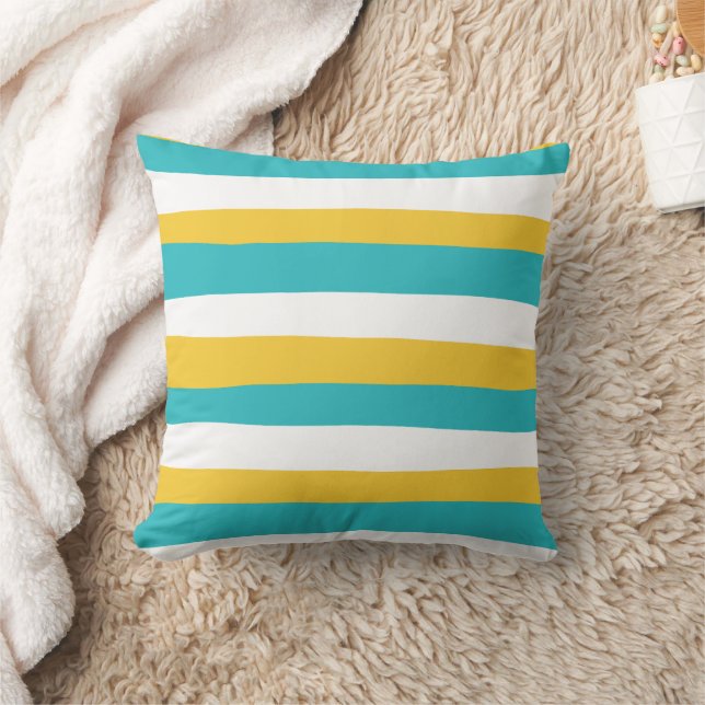 Uneven Stripes - Turquoise en Yellow Kussen (Deken)