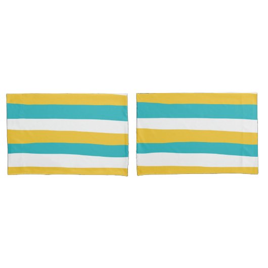 Uneven Stripes - Turquoise en Yellow Kussensloop (Voorkant-Set)