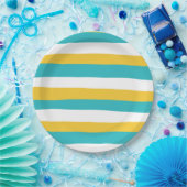 Uneven Stripes - Turquoise en Yellow Papieren Bordje (Feest)