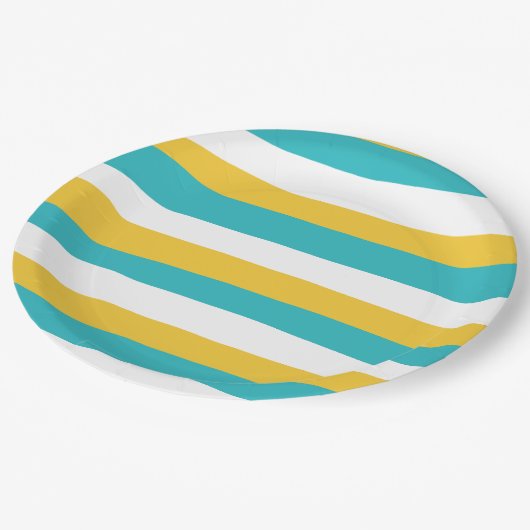Uneven Stripes - Turquoise en Yellow Papieren Bordje (Gekanteld)
