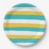 Uneven Stripes - Turquoise en Yellow Papieren Bordje (Voorkant)