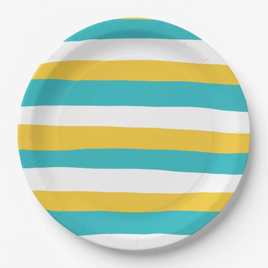 Uneven Stripes - Turquoise en Yellow Papieren Bordje (Voorkant)