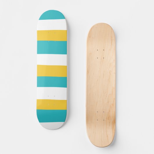 Uneven Stripes - Turquoise en Yellow Persoonlijk Skateboard (Voorkant)
