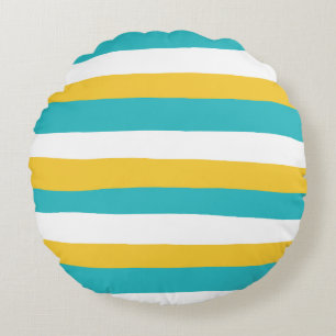 Uneven Stripes - Turquoise en Yellow Rond Kussen