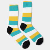 Uneven Stripes - Turquoise en Yellow Sokken (Rechts)