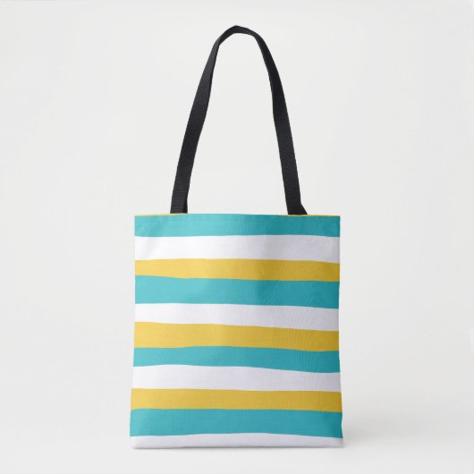 Uneven Stripes - Turquoise en Yellow Tote Bag (Voorkant)