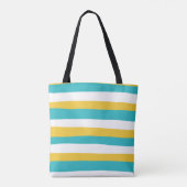 Uneven Stripes - Turquoise en Yellow Tote Bag (Achterkant)