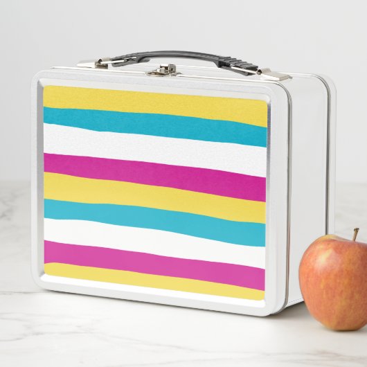 Uneven Stripes - Turquoise, Geel, Roze en Wit (In situ)