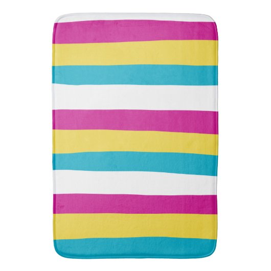Uneven Stripes - Turquoise, Geel, Roze en Wit Badmat (Voorkant Verticaal)